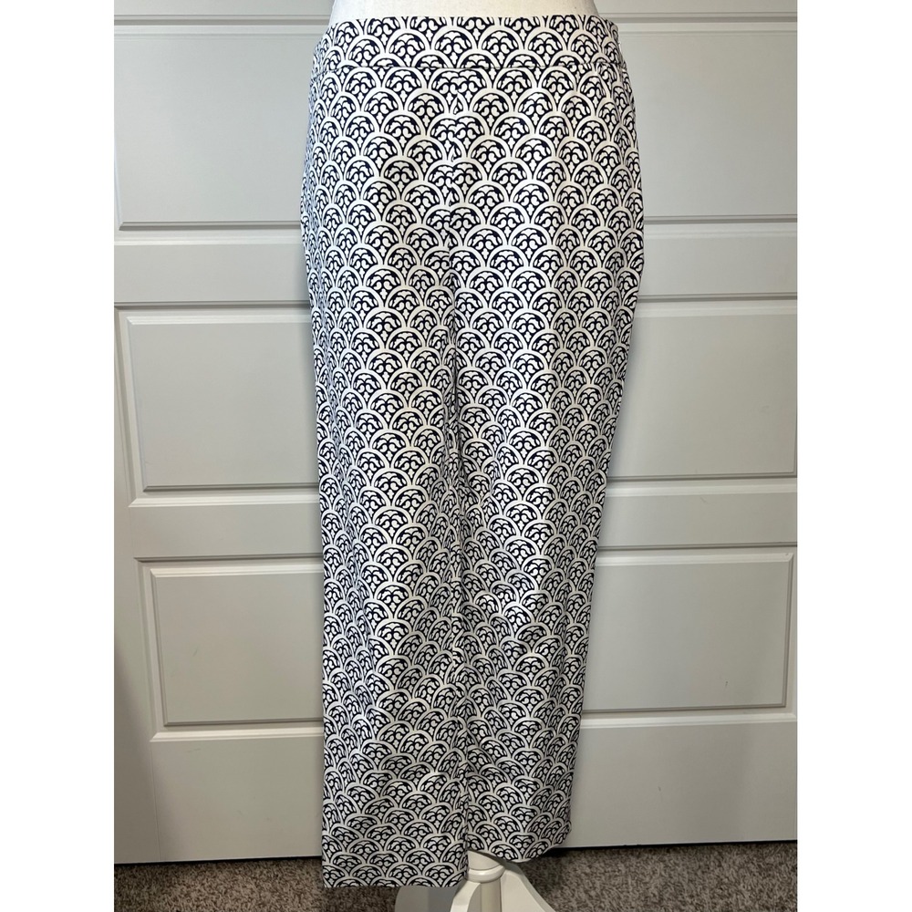 Talbots Chatham Crop Pants Navy White Scallop Print Wide Leg Stretchy‎ Size 4
